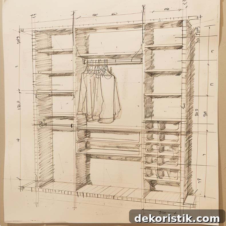 hand sketch of a closet organizing system