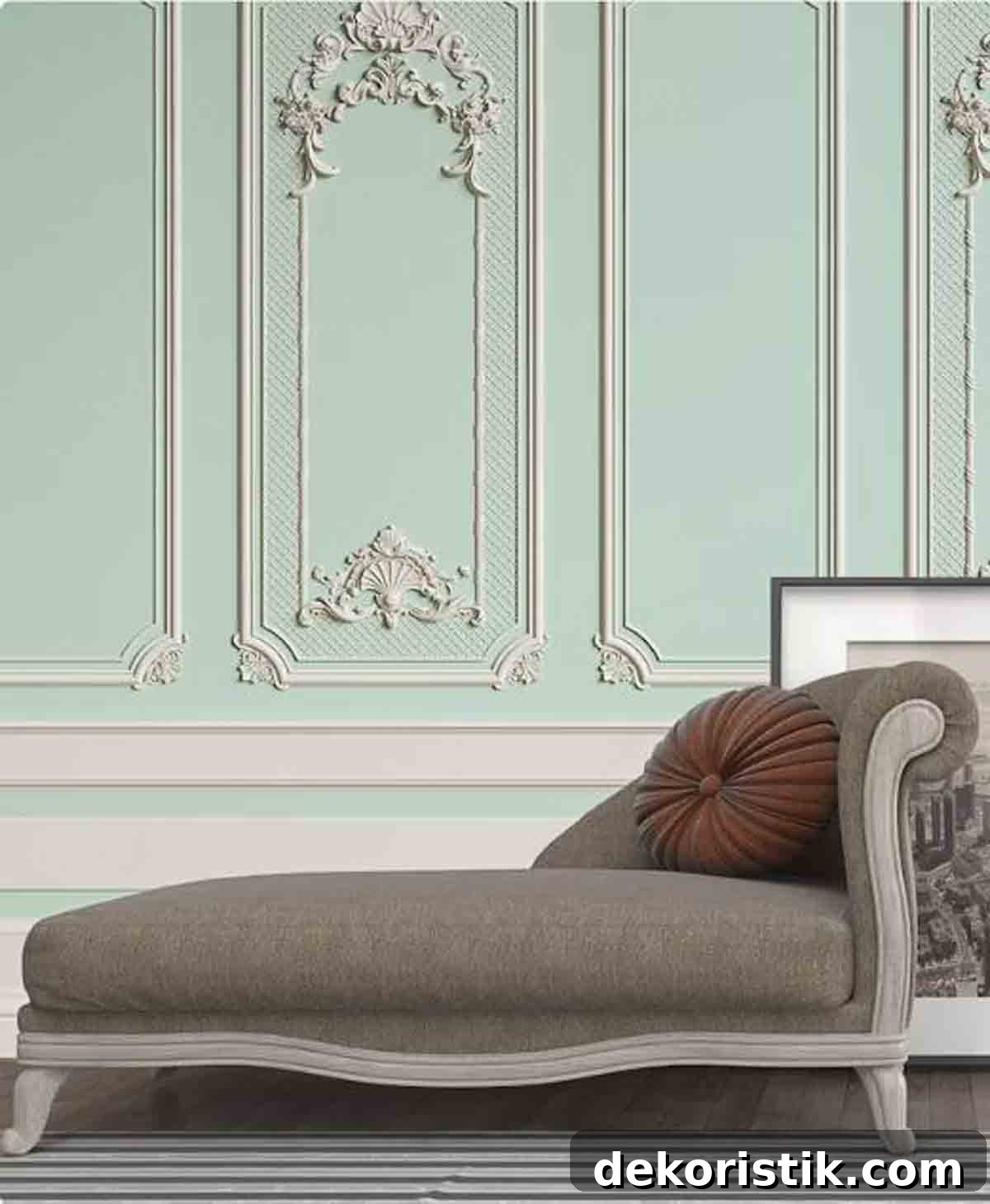 Stylish Living Room Wall Decor Ideas to Transform Your Space 7 aqua colored wall with architectural detail sticker for wall decor