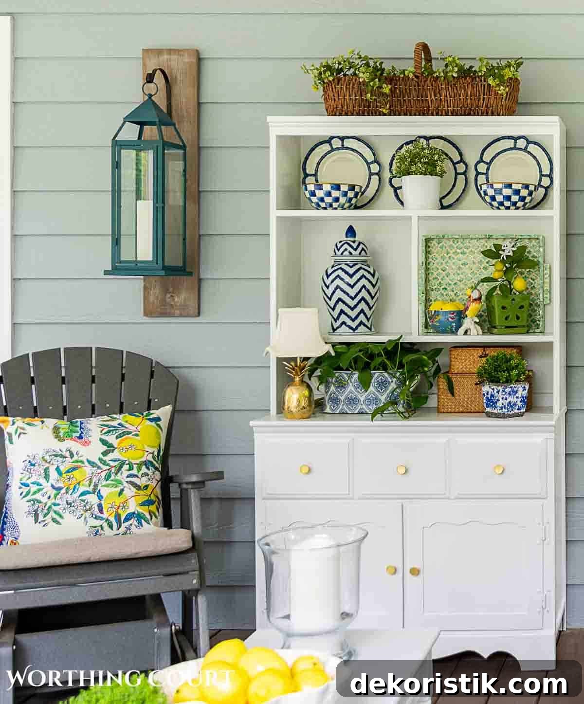 Blue and green summer porch decorations