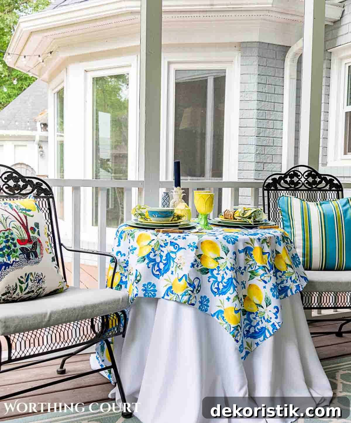 Blue and green summer porch decorations