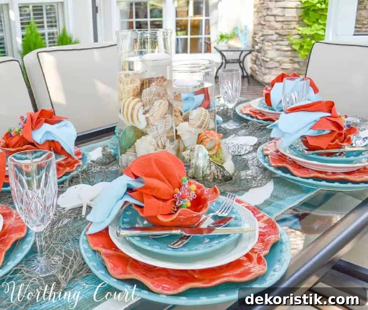 turquoise and coral outdoor tablescape