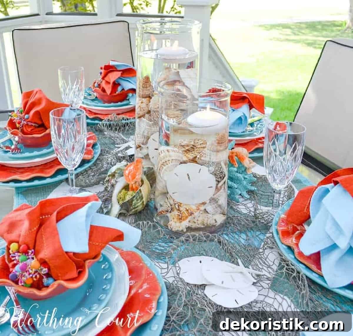 turquoise and coral outdoor tablescape