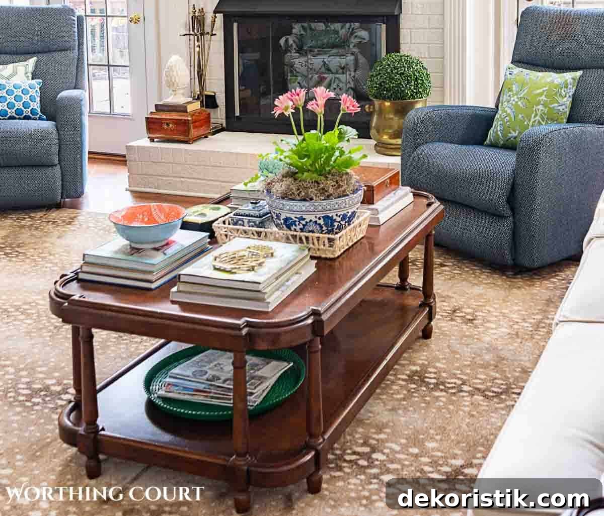 wood coffee table with  late summer accessories
