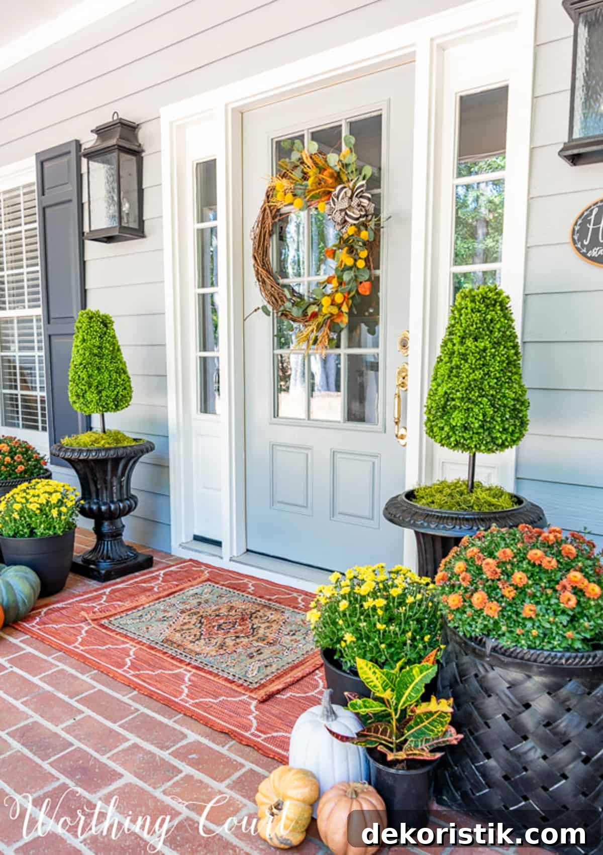 front door with fall decorations