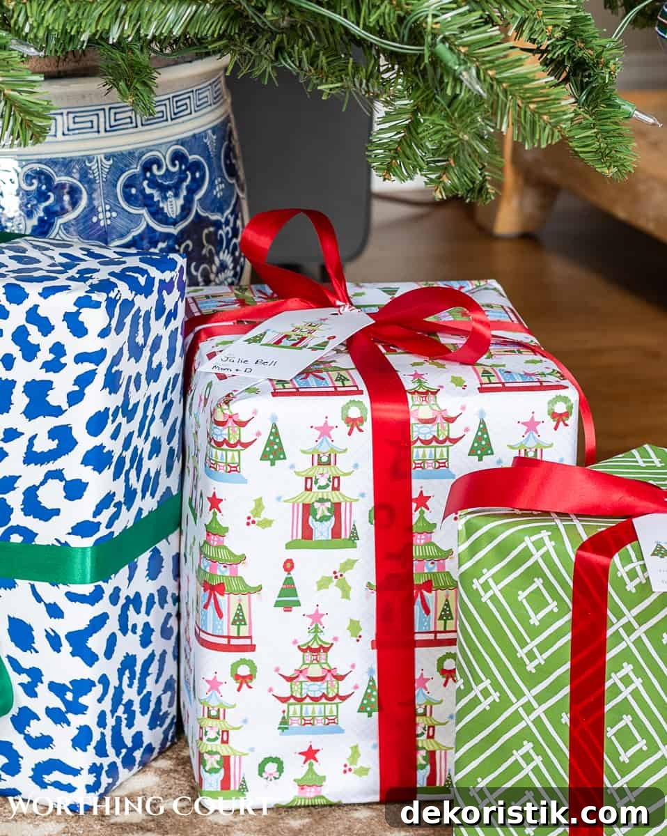 Christmas wrapping paper with pagodas printed on it