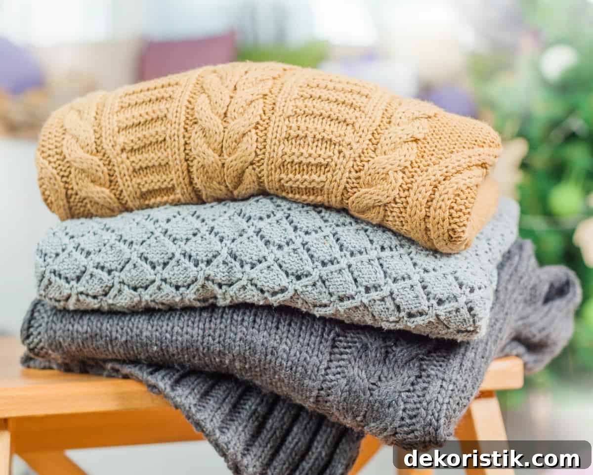 stack of different colored knit throw blankets