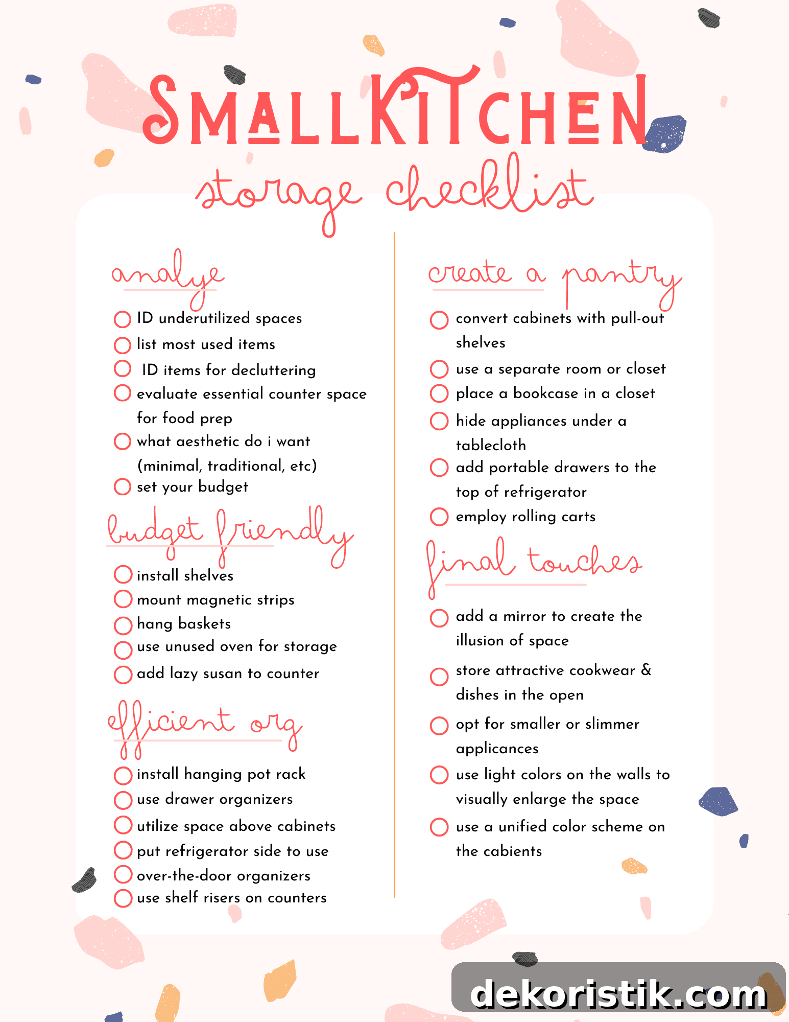 printable small kitchen storage checklist