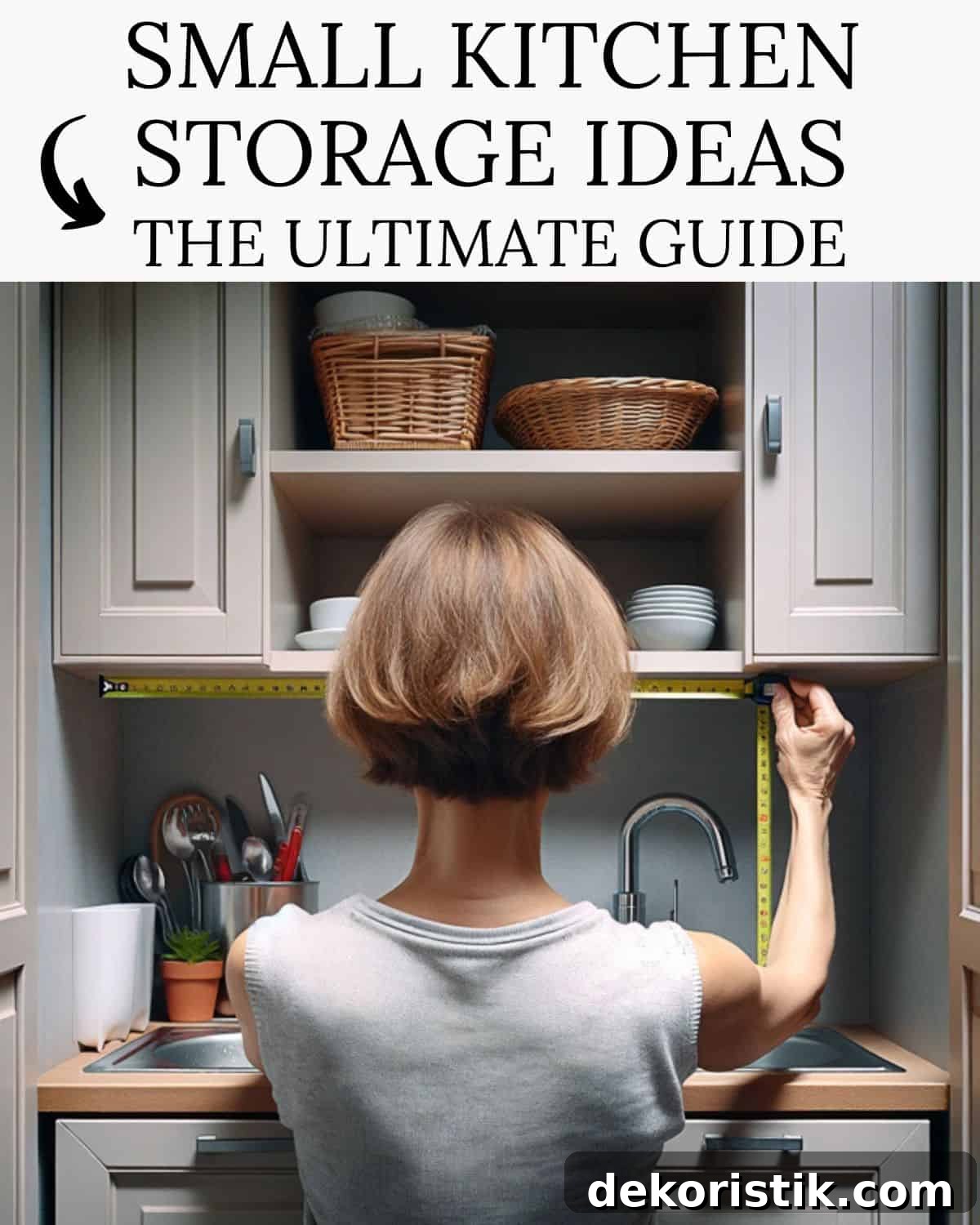 Pinterest graphic for small kitchen storage ideas