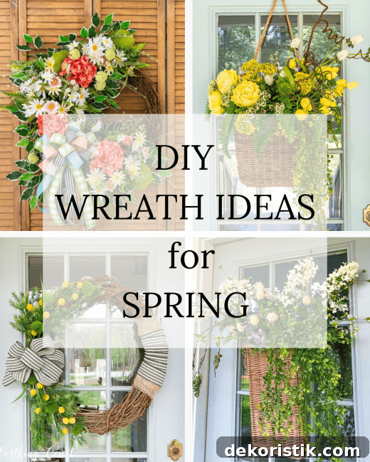 Pinterest graphic for diy wreath ideas to decorate your front door for spring