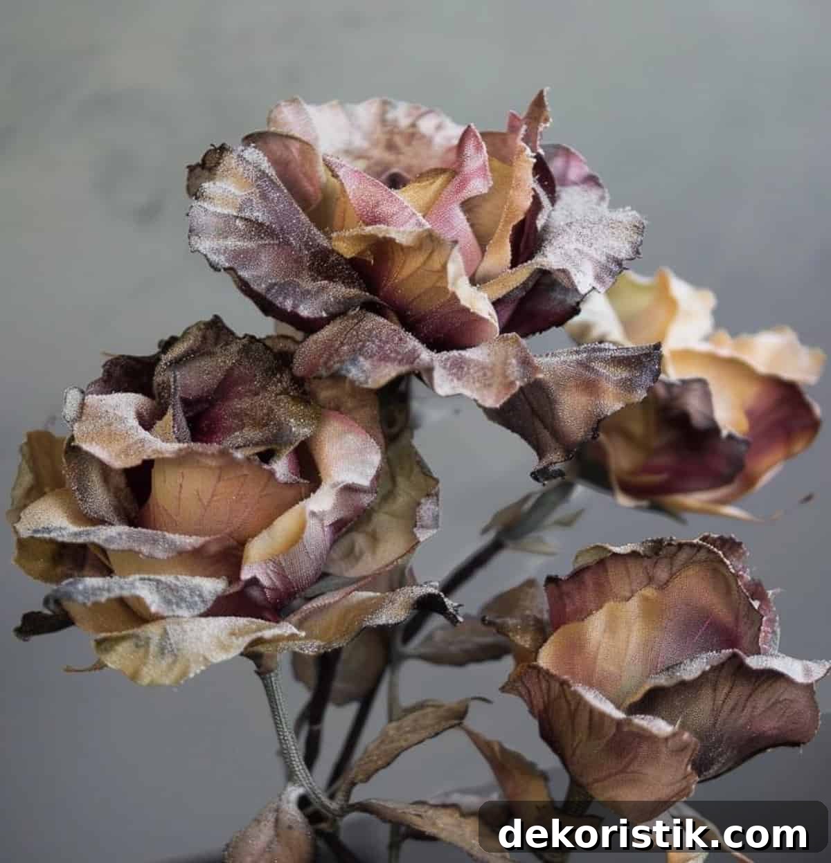 dusty artificial roses