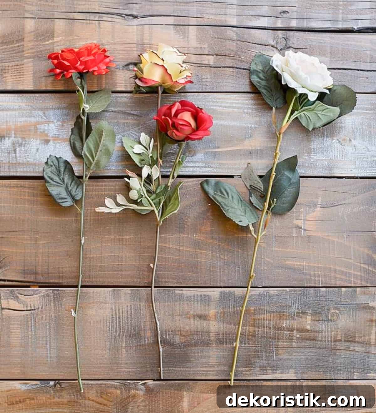 different types of artificial flower stems on a table
