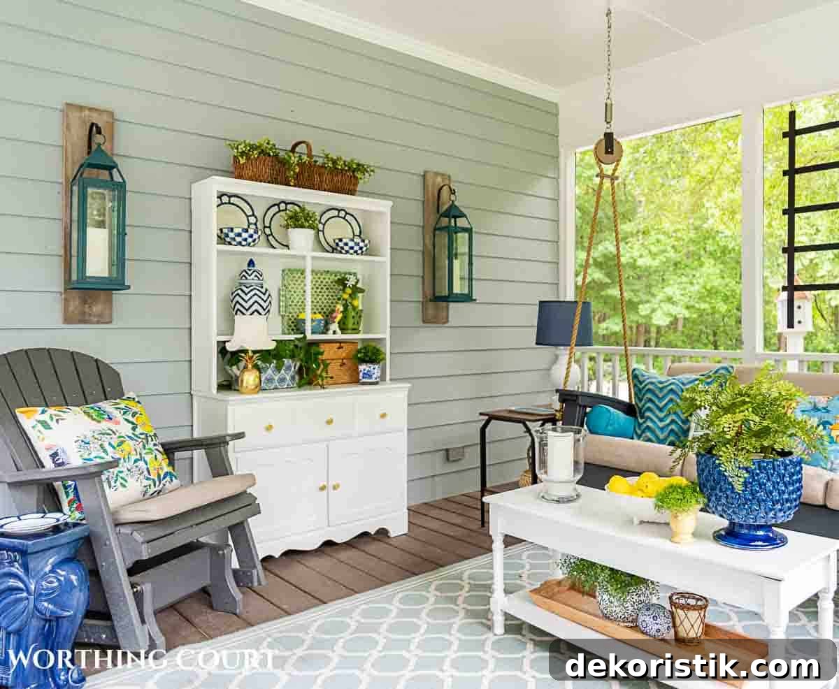 Blue and greem summer porch decorations