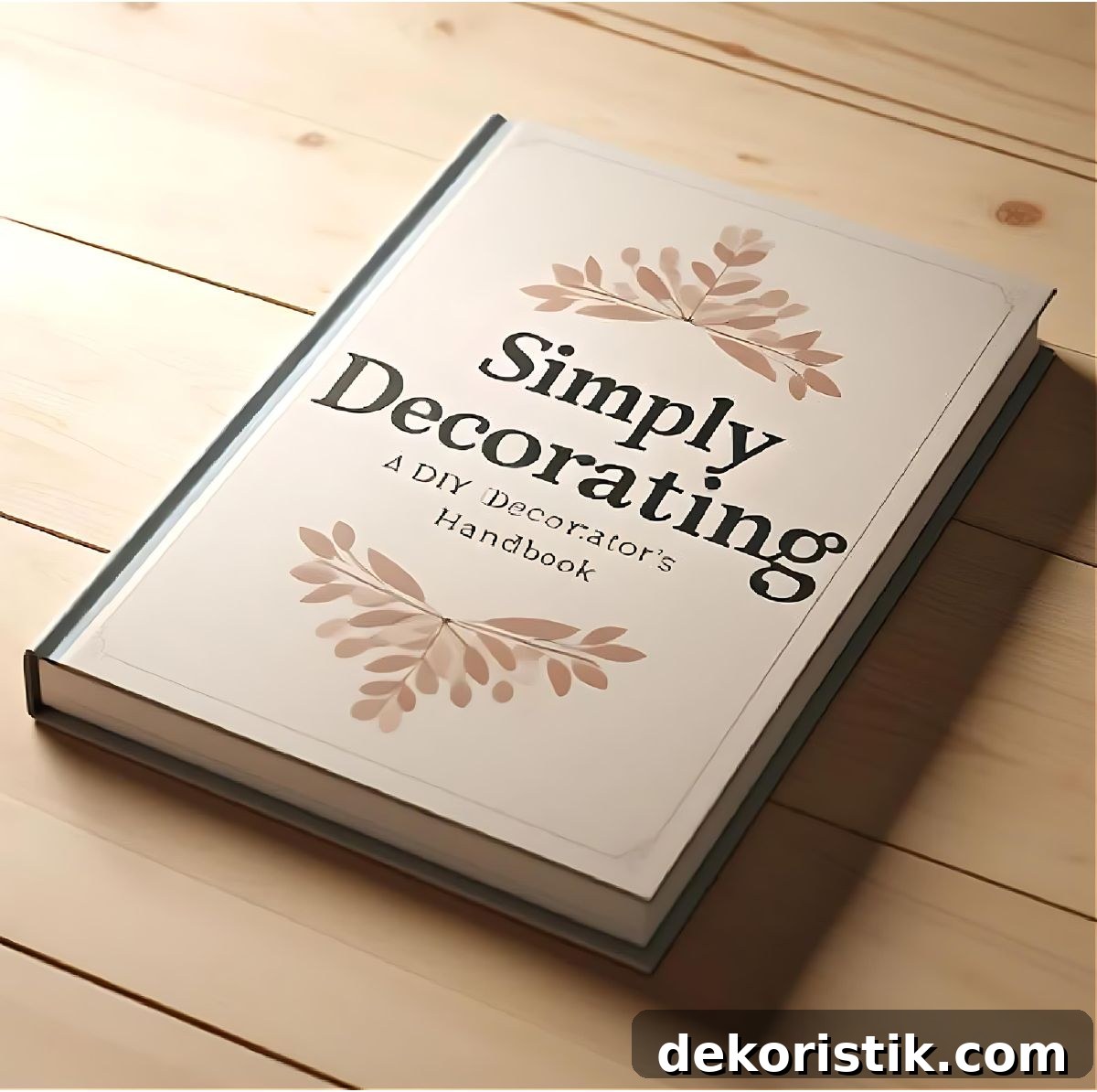 A book lying on a wood table titled Simply Decorating