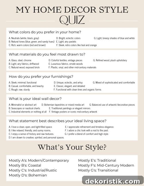 My Home Decor Style Quiz printable