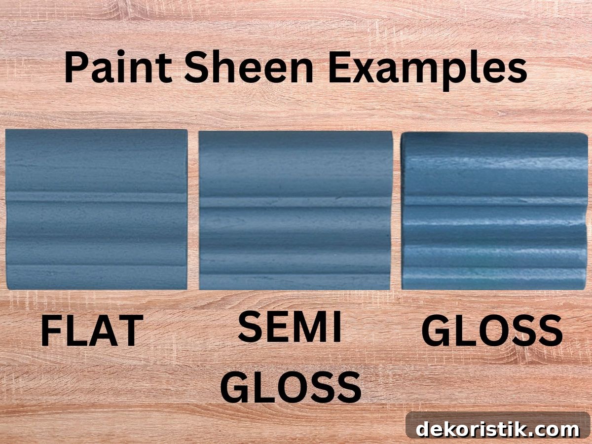3 pieces of trim painted with the same color in different sheens