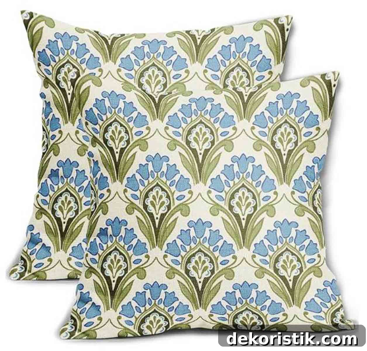 pair of blue and green print pillows