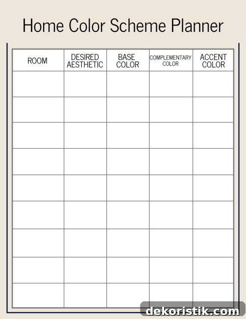 printable Home Color Scheme Planner