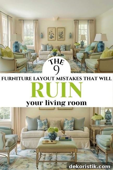 Pinterest graphic for the 9 furniture layout mistakes that will ruin your living room