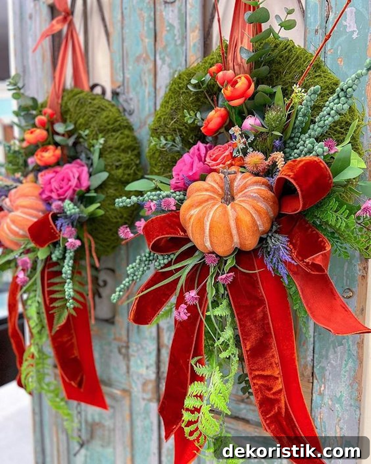 Two fall wreaths with an elegant color combination