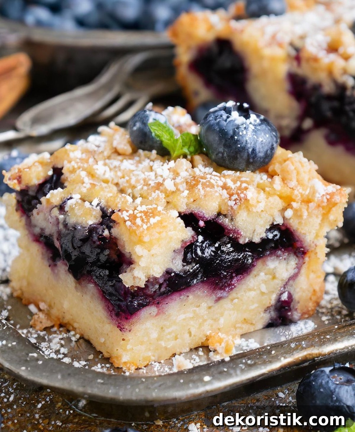 Fresh blueberry buckle dessert ready to serve