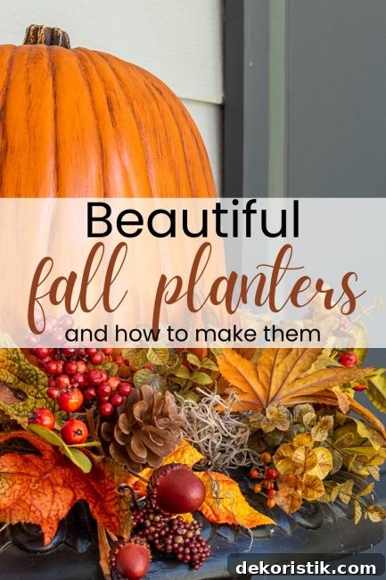 pinterest image for beautiful fall front porch planter ideas
