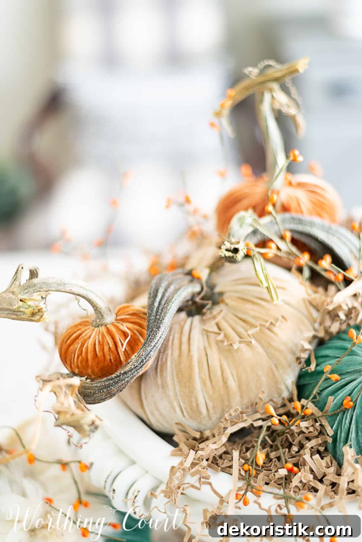 fall vignette with pumpkins and books