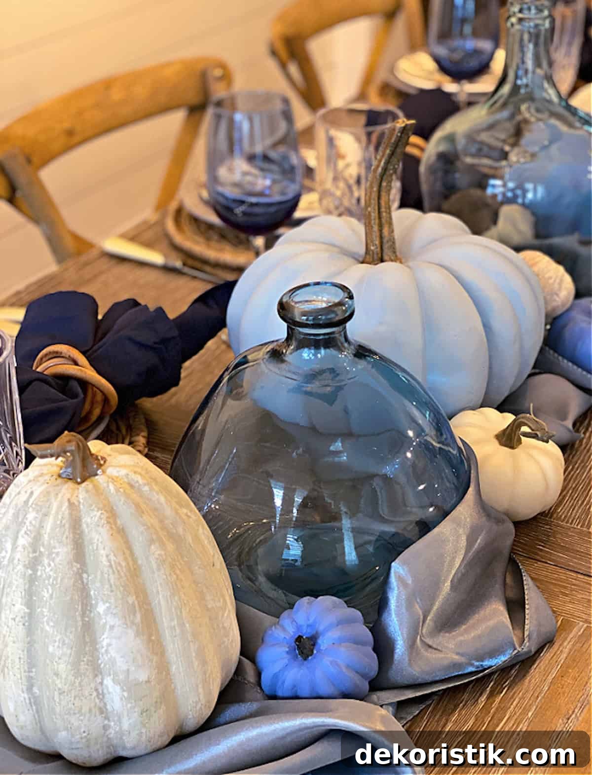 shades of blue fall tablescape