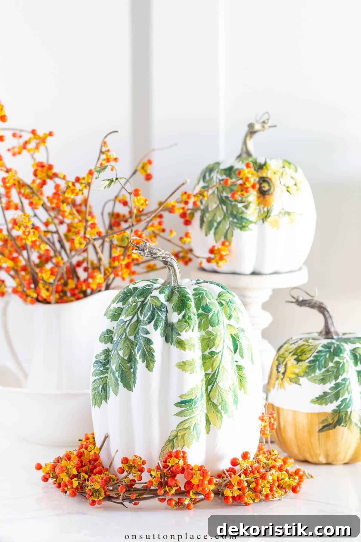 DIY painted pumpkins on display