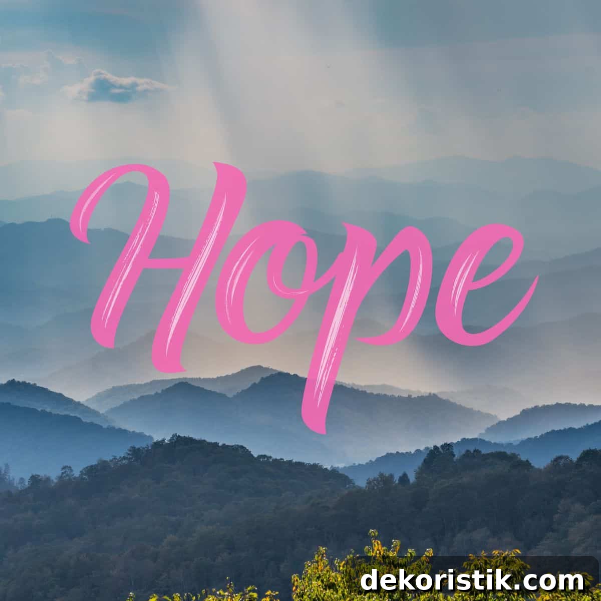 Blue Ridge mountains with the word HOPE overlaid