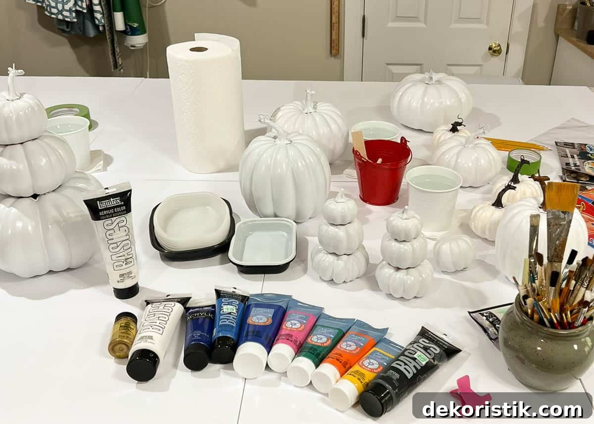 DIY Painted Pumpkin Centerpiece Ideas for Fall Decor 5 supplied used to paint pumpkins