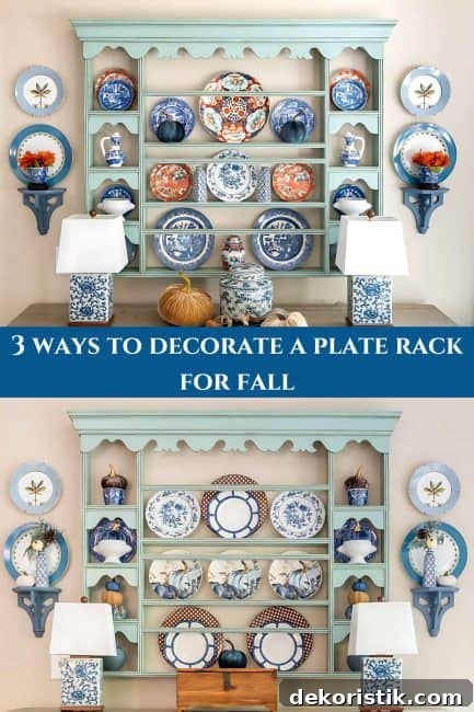 pinterest image for fall plate rack decorating ideas