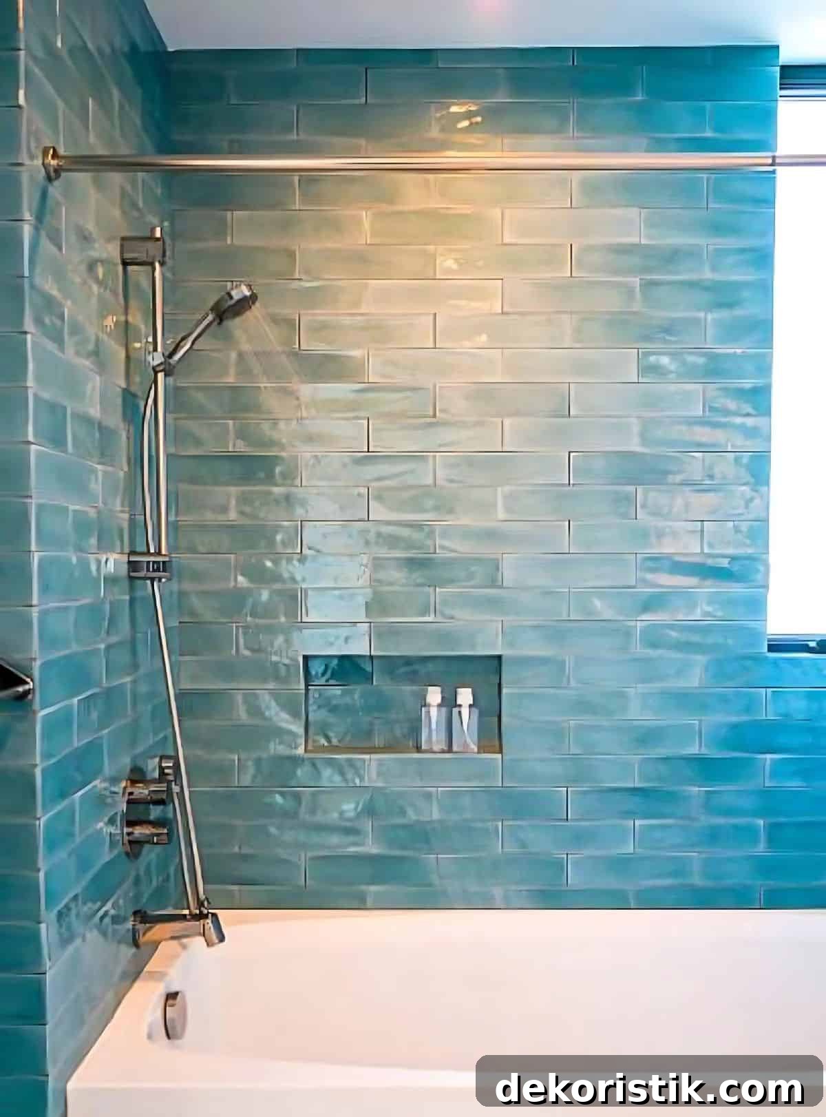 turquoise handmade tile tub surround