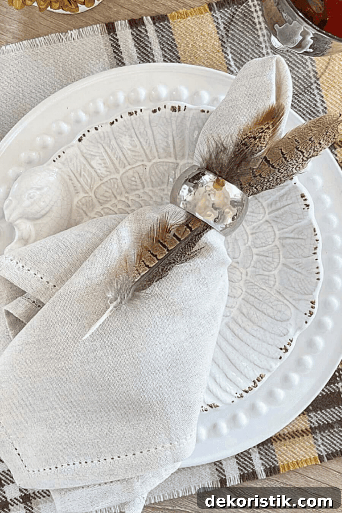 Place setting with stacked white plates and a folded napkin