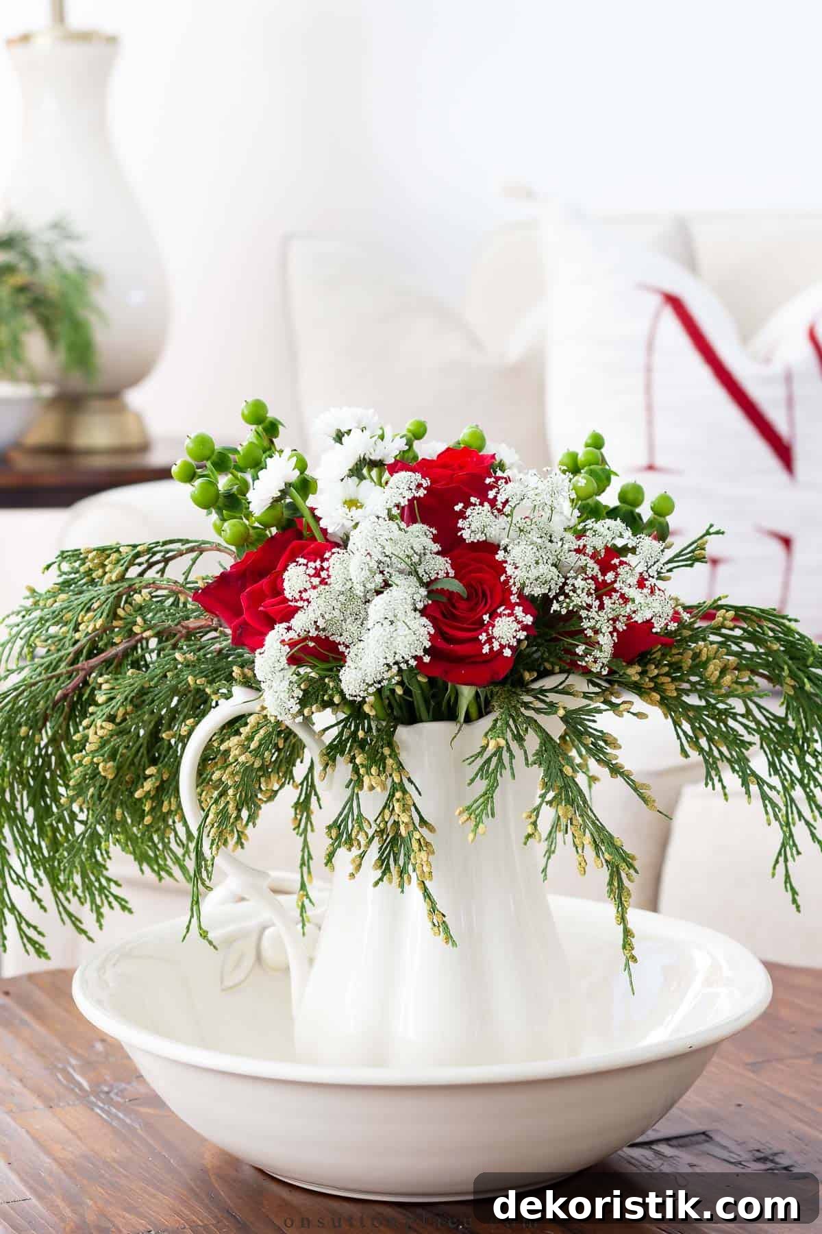 Christmas centerpiece with greenery