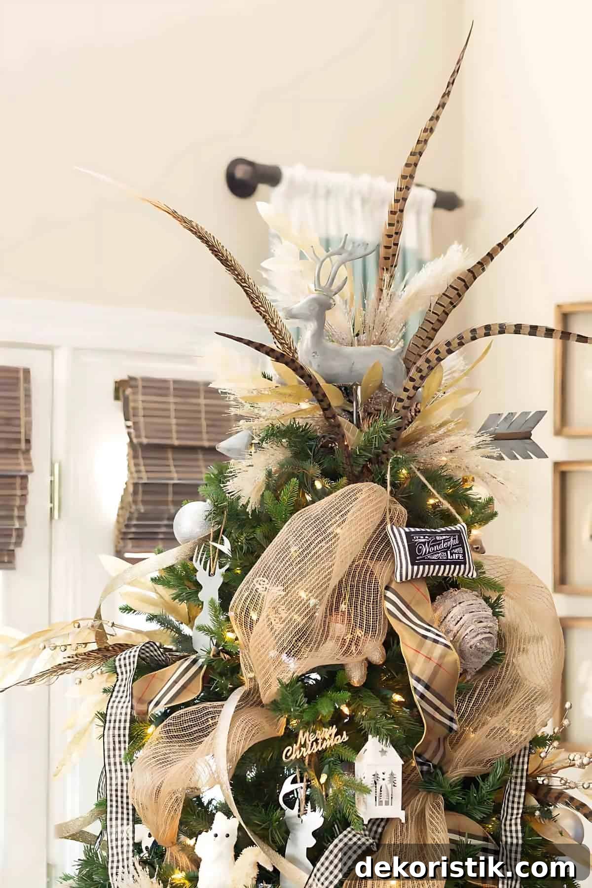 decorated Christmas tree and tree topper