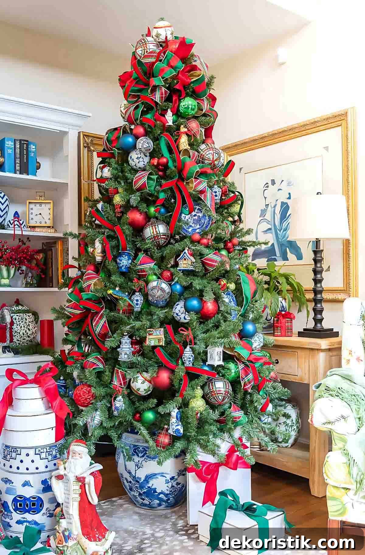 decorated Christmas tree and tree topper