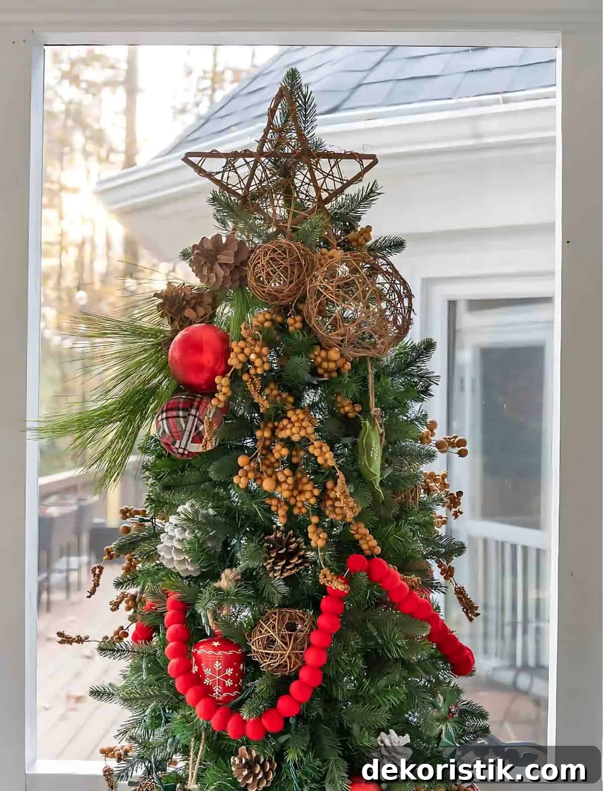 decorated Christmas tree and tree topper