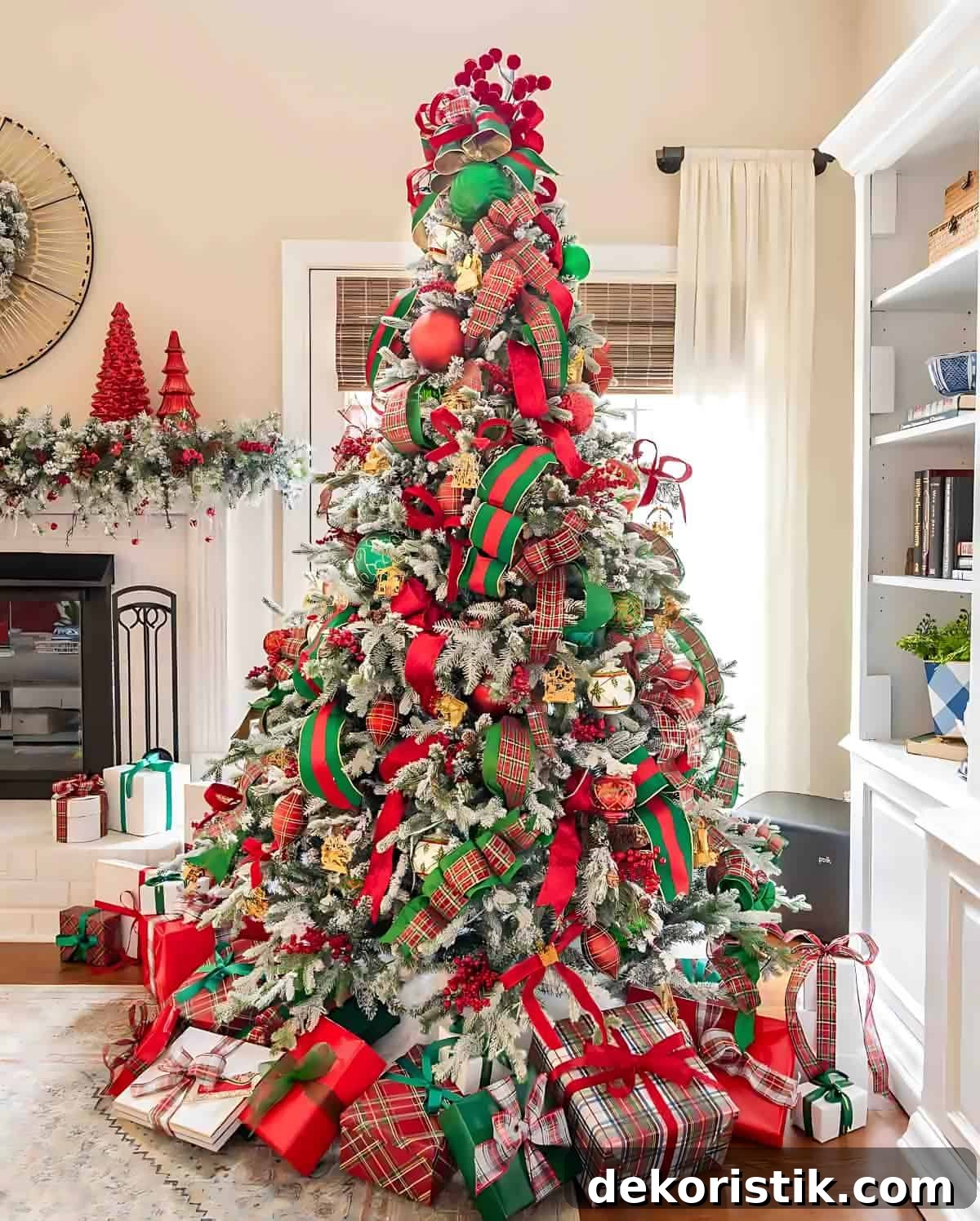 decorated Christmas tree and tree topper