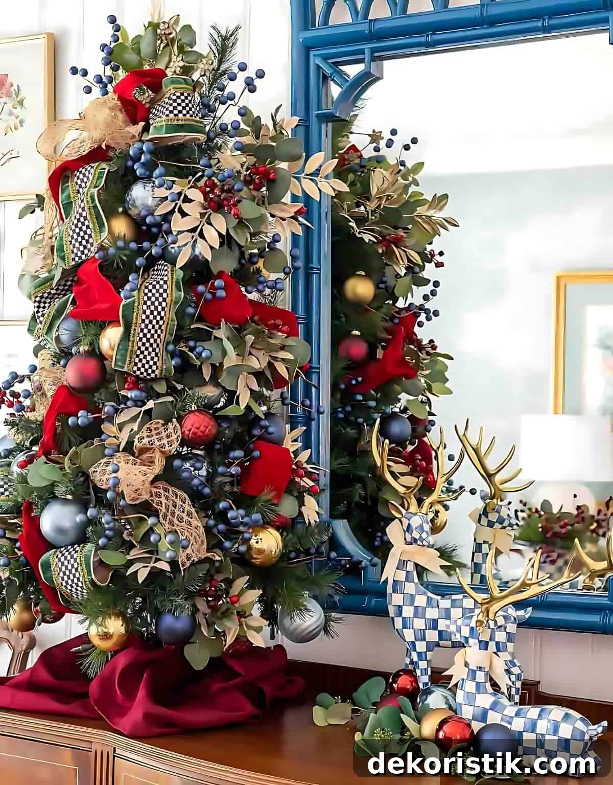 decorated Christmas tree and tree topper