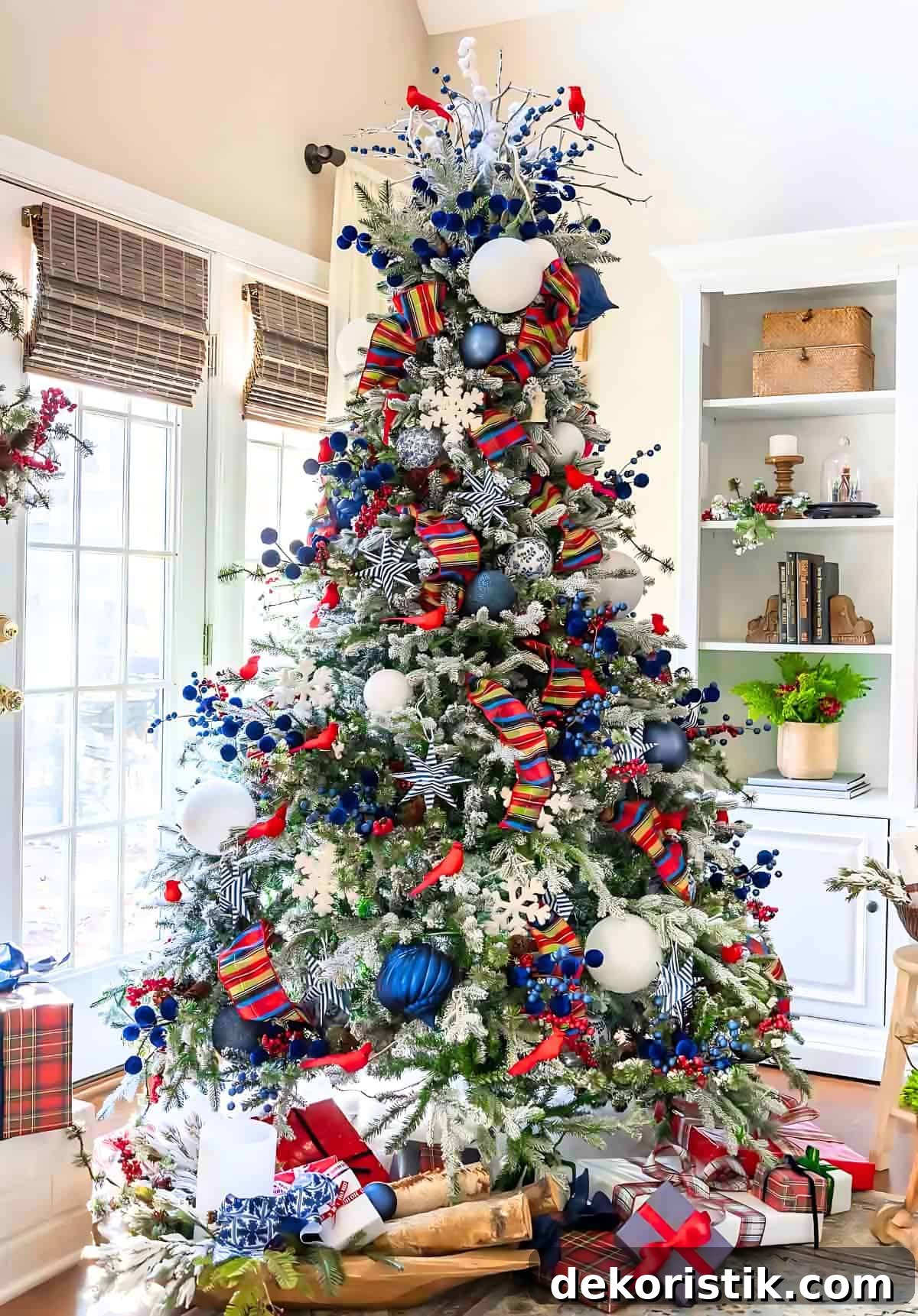 decorated Christmas tree and tree topper