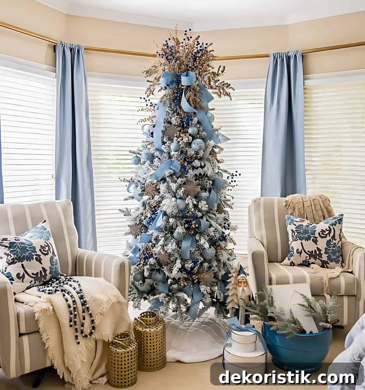 decorated Christmas tree and tree topper