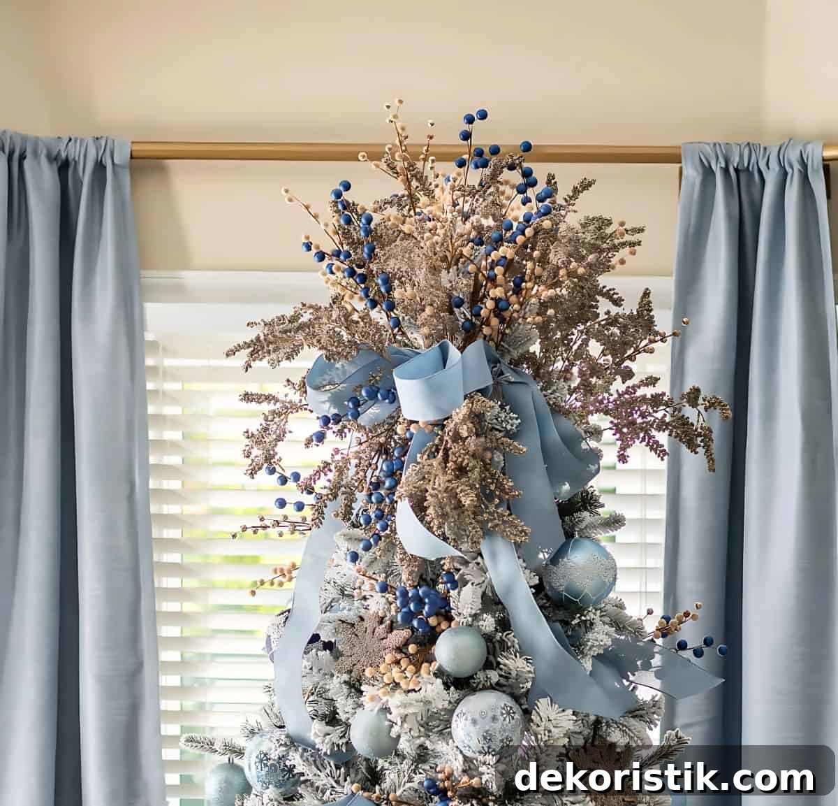 decorated Christmas tree and tree topper