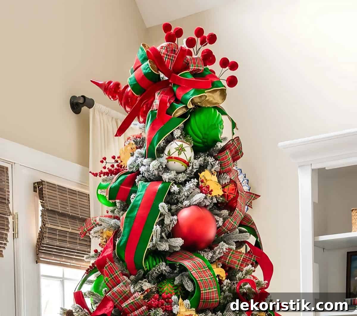 decorated Christmas tree and tree topper