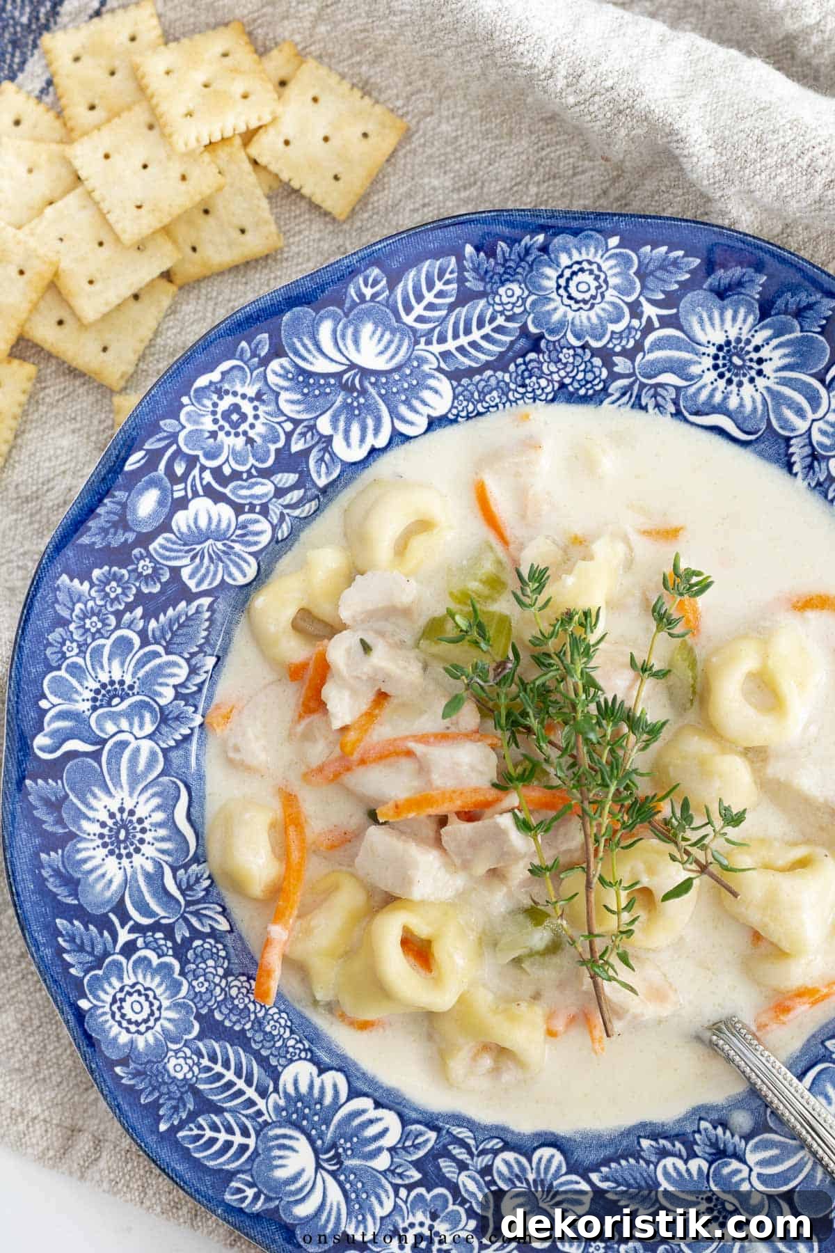 bowl of chicken tortellini soup