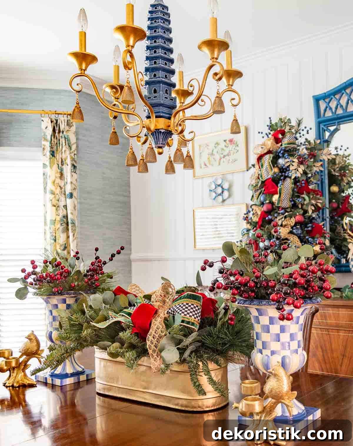 Christmas centerpiece on a dining room table