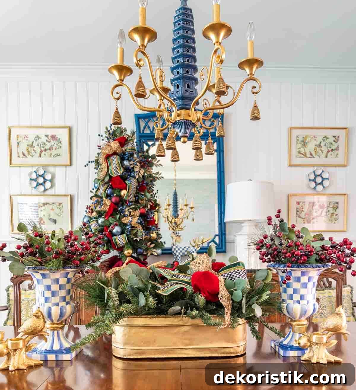 dining room decorated for Christmas