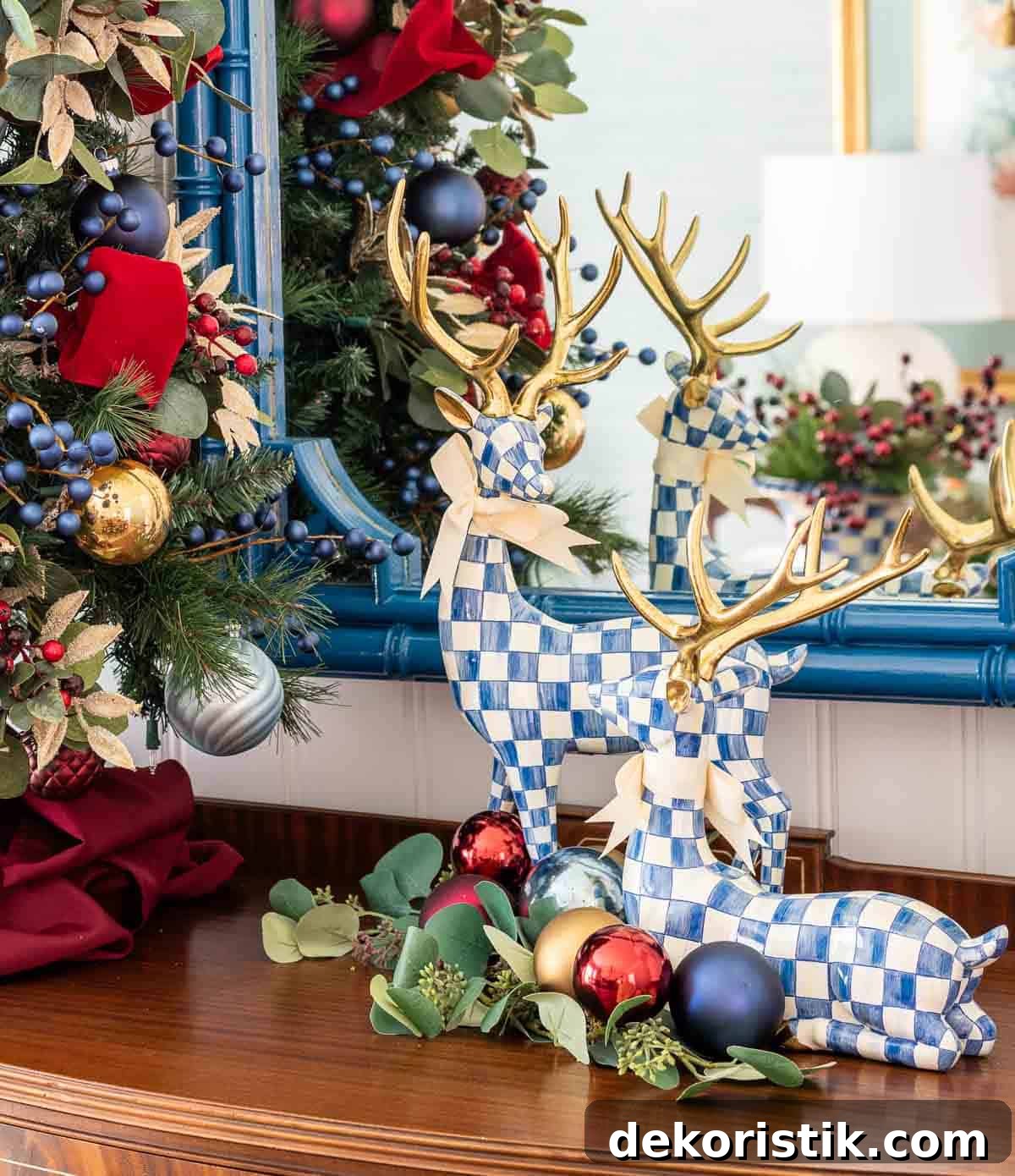 pair of Royal Check Christmas deer from MacKenzie Childs