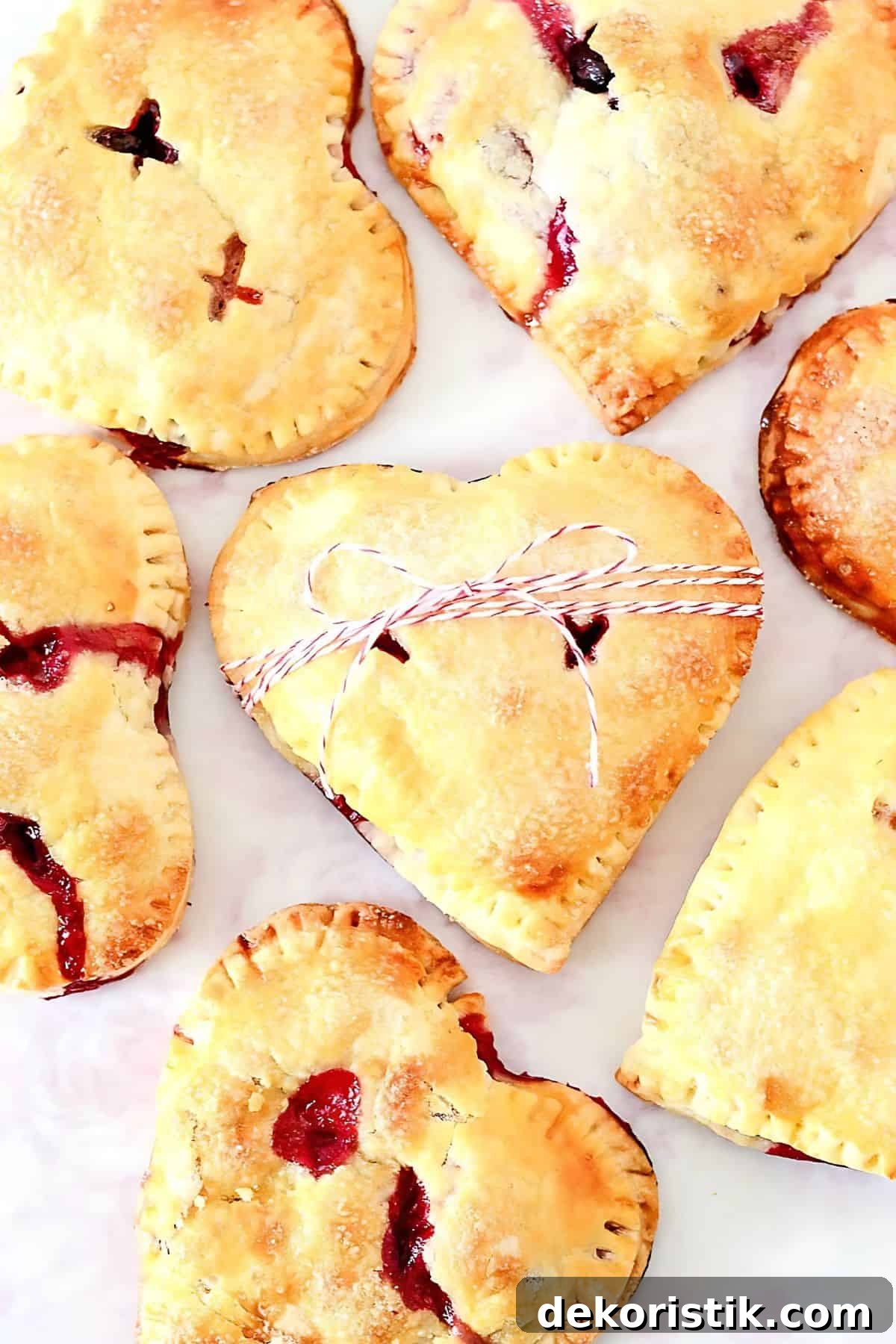 overhead view of heart shaped hand pies