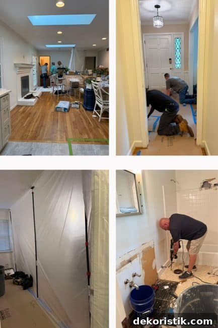 collage of construction work being done in a house
