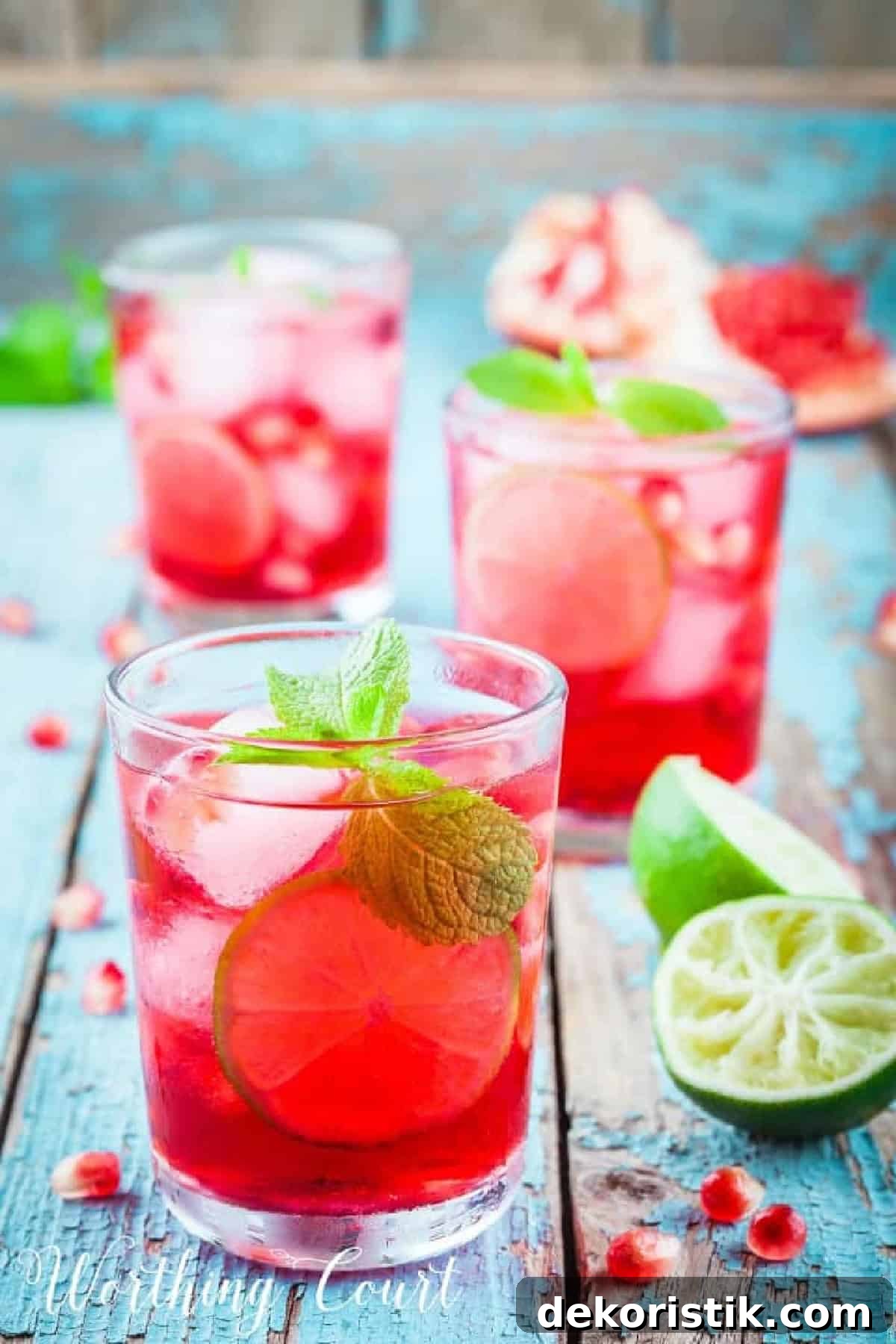 glasses of pink lemonade on a blue table